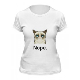 Женская футболка с принтом Сердитый котик / Grumpy Cat (Пиксельный) в Петрозаводске,  |  | 