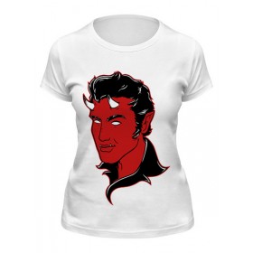 Женская футболка с принтом Элвис Пресли Дьявол в Петрозаводске,  |  | Тематика изображения на принте: 