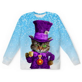full_print_kids_sweatshirt с принтом Чеширский котик в Петрозаводске,  |  | Тематика изображения на принте: 