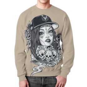 full_print_sweatshirt с принтом Девушка и черепа с розами в Петрозаводске,  |  | 