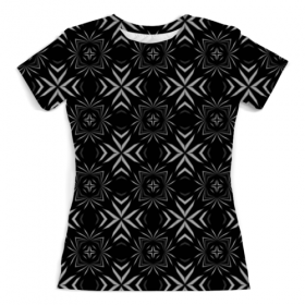 full_print_woman_tee с принтом Резной узор в Петрозаводске, Футболка с нанесением полноцветного изображения по всей поверхности может быть выполнена в двух вариантах - ХЛОПОК и СИНТЕТИКА. | Хлопок - ткань из 100% хлопка высшего качества пенье.  <br>Синтетика - ткань с высоким содержанием синтетического волокна (до 80%).  Материал хорошо тянется, имеет приятную на ощупь фактуру | 