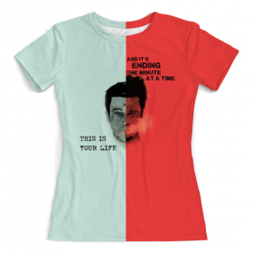 full_print_woman_tee с принтом Fight Club (Бойцовский клуб) в Петрозаводске, Футболка с нанесением полноцветного изображения по всей поверхности может быть выполнена в двух вариантах - ХЛОПОК и СИНТЕТИКА. | Хлопок - ткань из 100% хлопка высшего качества пенье.  <br>Синтетика - ткань с высоким содержанием синтетического волокна (до 80%).  Материал хорошо тянется, имеет приятную на ощупь фактуру | 