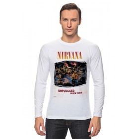 Мужской лонгслив с принтом Nirvana Unplagged album t-shirt в Петрозаводске, Хлопок |  | 