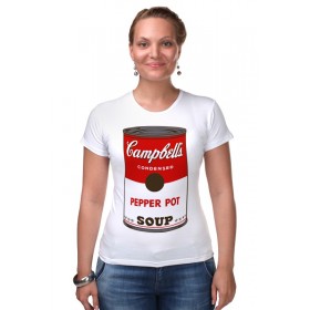 Женская футболка стрэйч с принтом Campbells Soup (Энди Уорхол) в Петрозаводске,  |  | 