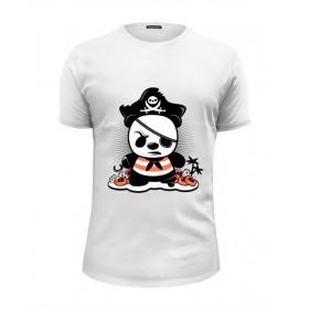 Мужская футболка Premium с принтом Панда пират в Петрозаводске, Белый, черный, серый меланж, голубой: 100% хлопок, плотность 160 гр. Остальные цвета: 92% хлопок, 8% лайкра, плотность 170-180гр. |  | 