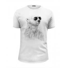 Мужская футболка Premium с принтом Белый Медведь в Петрозаводске, Белый, черный, серый меланж, голубой: 100% хлопок, плотность 160 гр. Остальные цвета: 92% хлопок, 8% лайкра, плотность 170-180гр. |  | 