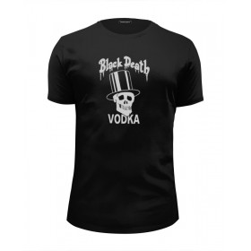 Мужская футболка Premium с принтом Black Death Vodka в Петрозаводске, Белый, черный, серый меланж, голубой: 100% хлопок, плотность 160 гр. Остальные цвета: 92% хлопок, 8% лайкра, плотность 170-180гр. |  | 