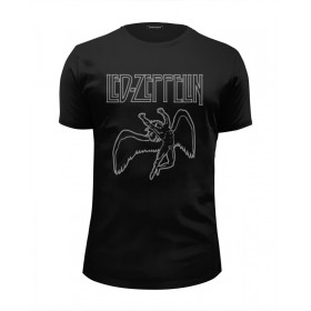 Мужская футболка Premium с принтом Led Zeppelin в Петрозаводске, Белый, черный, серый меланж, голубой: 100% хлопок, плотность 160 гр. Остальные цвета: 92% хлопок, 8% лайкра, плотность 170-180гр. |  | 