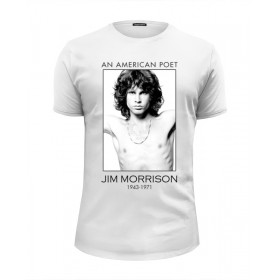 Мужская футболка Premium с принтом Джим Моррисон в Петрозаводске, Белый, черный, серый меланж, голубой: 100% хлопок, плотность 160 гр. Остальные цвета: 92% хлопок, 8% лайкра, плотность 170-180гр. |  | 