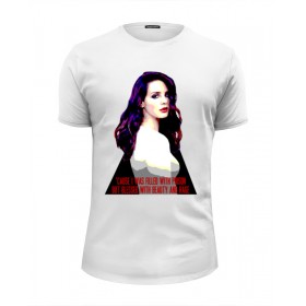 Мужская футболка Premium с принтом Lana Del Rey - Ultraviolence Era (Front Back) в Петрозаводске, Белый, черный, серый меланж, голубой: 100% хлопок, плотность 160 гр. Остальные цвета: 92% хлопок, 8% лайкра, плотность 170-180гр. |  | Тематика изображения на принте: 