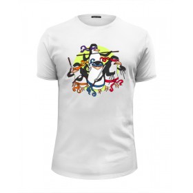 Мужская футболка Premium с принтом Пингвины-ниндзя в Петрозаводске, Белый, черный, серый меланж, голубой: 100% хлопок, плотность 160 гр. Остальные цвета: 92% хлопок, 8% лайкра, плотность 170-180гр. |  | 