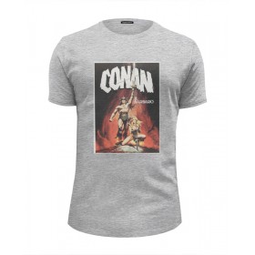 Мужская футболка Premium с принтом Conan the Barbarian в Петрозаводске, Белый, черный, серый меланж, голубой: 100% хлопок, плотность 160 гр. Остальные цвета: 92% хлопок, 8% лайкра, плотность 170-180гр. |  | Тематика изображения на принте: 
