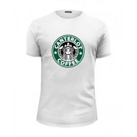 Мужская футболка Premium с принтом Canterlot Coffee (Starbucks x Luna) в Петрозаводске, Белый, черный, серый меланж, голубой: 100% хлопок, плотность 160 гр. Остальные цвета: 92% хлопок, 8% лайкра, плотность 170-180гр. |  | 
