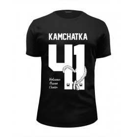 Мужская футболка Premium с принтом Kamchatka by DesignMinistry City в Петрозаводске, Белый, черный, серый меланж, голубой: 100% хлопок, плотность 160 гр. Остальные цвета: 92% хлопок, 8% лайкра, плотность 170-180гр. |  | 