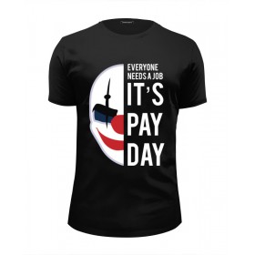 Мужская футболка Premium с принтом Payday в Петрозаводске, Белый, черный, серый меланж, голубой: 100% хлопок, плотность 160 гр. Остальные цвета: 92% хлопок, 8% лайкра, плотность 170-180гр. |  | 