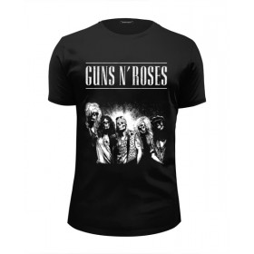 Мужская футболка Premium с принтом Guns n roses в Петрозаводске, Белый, черный, серый меланж, голубой: 100% хлопок, плотность 160 гр. Остальные цвета: 92% хлопок, 8% лайкра, плотность 170-180гр. |  | 