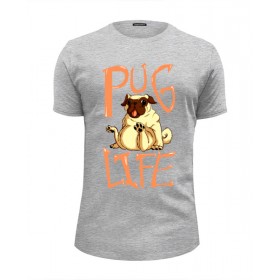 Мужская футболка Premium с принтом Pug life в Петрозаводске, Белый, черный, серый меланж, голубой: 100% хлопок, плотность 160 гр. Остальные цвета: 92% хлопок, 8% лайкра, плотность 170-180гр. |  | 
