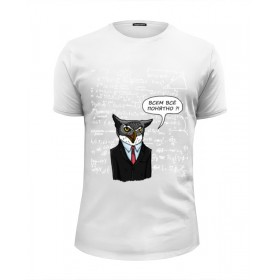 Мужская футболка Premium с принтом сова преподаватель у доски в Петрозаводске, Белый, черный, серый меланж, голубой: 100% хлопок, плотность 160 гр. Остальные цвета: 92% хлопок, 8% лайкра, плотность 170-180гр. |  | 