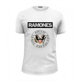 Мужская футболка Premium с принтом Ramones в Петрозаводске, Белый, черный, серый меланж, голубой: 100% хлопок, плотность 160 гр. Остальные цвета: 92% хлопок, 8% лайкра, плотность 170-180гр. |  | 