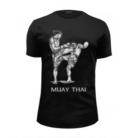 Мужская футболка Premium с принтом Muay Thai в Петрозаводске, Белый, черный, серый меланж, голубой: 100% хлопок, плотность 160 гр. Остальные цвета: 92% хлопок, 8% лайкра, плотность 170-180гр. |  | 