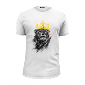 Мужская футболка Premium с принтом Лев в короне в Петрозаводске, Белый, черный, серый меланж, голубой: 100% хлопок, плотность 160 гр. Остальные цвета: 92% хлопок, 8% лайкра, плотность 170-180гр. |  | Тематика изображения на принте: 