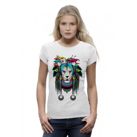 Женская футболка Premium с принтом Шаман-лев (Ж) в Петрозаводске,  |  | 