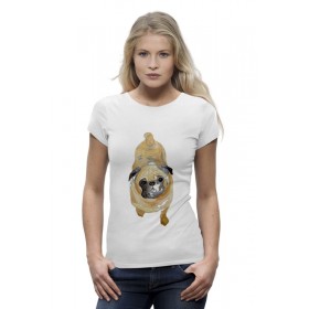 Женская футболка Premium с принтом Нарисованный мопс в Петрозаводске,  |  | 