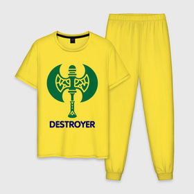 Мужская пижама хлопок с принтом Orc Fighter - Destroyer в Петрозаводске, 100% хлопок | брюки и футболка прямого кроя, без карманов, на брюках мягкая резинка на поясе и по низу штанин
 | Тематика изображения на принте: destroyer | lineage