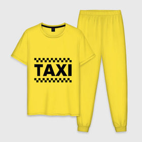 Мужская пижама хлопок с принтом Taxi в Петрозаводске, 100% хлопок | брюки и футболка прямого кроя, без карманов, на брюках мягкая резинка на поясе и по низу штанин
 | taxi | для таксиста | такси | таксист | шашечки