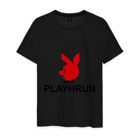 Мужская футболка хлопок с принтом Playhrun в Петрозаводске, 100% хлопок | прямой крой, круглый вырез горловины, длина до линии бедер, слегка спущенное плечо. | playboy | плейбой | плейхрюн | хрю