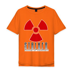 Мужская футболка хлопок Oversize с принтом Stalker в Петрозаводске, 100% хлопок | свободный крой, круглый ворот, “спинка” длиннее передней части | shooter | stalker | постапокалиптические | припять | радиация | сталкер | чернобыль | шутер