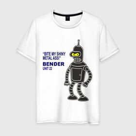 Мужская футболка хлопок с принтом Bender в Петрозаводске, 100% хлопок | прямой крой, круглый вырез горловины, длина до линии бедер, слегка спущенное плечо. | bender | futurama | футурама