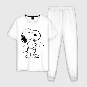 Мужская пижама хлопок с принтом Snoopy в Петрозаводске, 100% хлопок | брюки и футболка прямого кроя, без карманов, на брюках мягкая резинка на поясе и по низу штанин
 | snoopy | сгупи