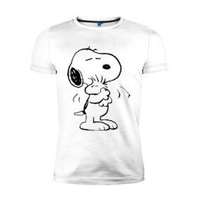 Мужская футболка премиум с принтом Snoopy в Петрозаводске, 92% хлопок, 8% лайкра | приталенный силуэт, круглый вырез ворота, длина до линии бедра, короткий рукав | snoopy | сгупи