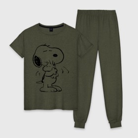 Женская пижама хлопок с принтом Snoopy в Петрозаводске, 100% хлопок | брюки и футболка прямого кроя, без карманов, на брюках мягкая резинка на поясе и по низу штанин | snoopy | сгупи