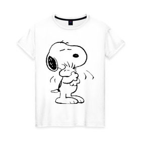 Женская футболка хлопок с принтом Snoopy в Петрозаводске, 100% хлопок | прямой крой, круглый вырез горловины, длина до линии бедер, слегка спущенное плечо | snoopy | сгупи