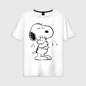 Женская футболка хлопок Oversize с принтом Snoopy в Петрозаводске, 100% хлопок | свободный крой, круглый ворот, спущенный рукав, длина до линии бедер
 | snoopy | сгупи