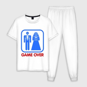 Мужская пижама хлопок с принтом Game over в Петрозаводске, 100% хлопок | брюки и футболка прямого кроя, без карманов, на брюках мягкая резинка на поясе и по низу штанин
 | game over | жених | игра закончена | невеста