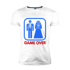 Мужская футболка премиум с принтом Game over в Петрозаводске, 92% хлопок, 8% лайкра | приталенный силуэт, круглый вырез ворота, длина до линии бедра, короткий рукав | Тематика изображения на принте: game over | жених | игра закончена | невеста