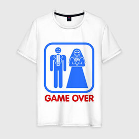 Мужская футболка хлопок с принтом Game over в Петрозаводске, 100% хлопок | прямой крой, круглый вырез горловины, длина до линии бедер, слегка спущенное плечо. | game over | жених | игра закончена | невеста