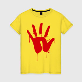 Женская футболка хлопок с принтом Рука в Петрозаводске, 100% хлопок | прямой крой, круглый вырез горловины, длина до линии бедер, слегка спущенное плечо | кисть | кровь | ладонь | отпечаток | пальцы | рука