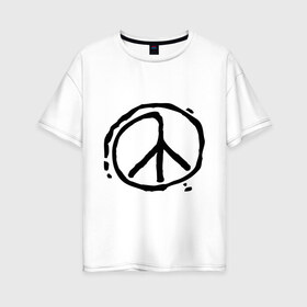 Женская футболка хлопок Oversize с принтом Пацифика в Петрозаводске, 100% хлопок | свободный крой, круглый ворот, спущенный рукав, длина до линии бедер
 | графика | знак хиппи | мир | пацифизм | рисунок