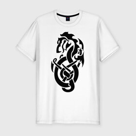 Мужская футболка премиум с принтом Трайбл (3) в Петрозаводске, 92% хлопок, 8% лайкра | приталенный силуэт, круглый вырез ворота, длина до линии бедра, короткий рукав | dragon | tribal | дракон | орнамент | трайбл | трибал | узор