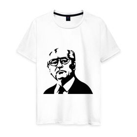 Мужская футболка хлопок с принтом Горбачев в Петрозаводске, 100% хлопок | прямой крой, круглый вырез горловины, длина до линии бедер, слегка спущенное плечо. | горбачев | михаил сергеевич | политические | россия