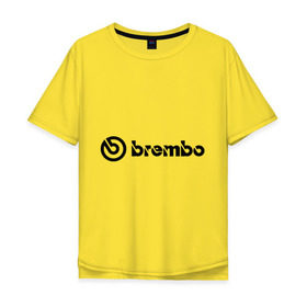 Мужская футболка хлопок Oversize с принтом Brembo в Петрозаводске, 100% хлопок | свободный крой, круглый ворот, “спинка” длиннее передней части | brembo | брембо | колодки | тормоза | тормозные колодки | тюнинг