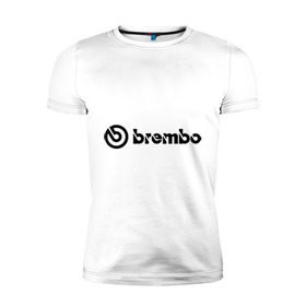 Мужская футболка премиум с принтом Brembo в Петрозаводске, 92% хлопок, 8% лайкра | приталенный силуэт, круглый вырез ворота, длина до линии бедра, короткий рукав | brembo | брембо | колодки | тормоза | тормозные колодки | тюнинг