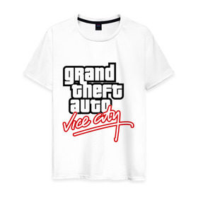 Мужская футболка хлопок с принтом GTA Vice City в Петрозаводске, 100% хлопок | прямой крой, круглый вырез горловины, длина до линии бедер, слегка спущенное плечо. | auto | grand | thaft | гта | игра | компьютерная