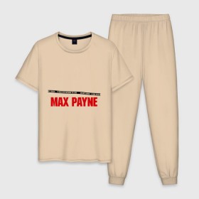 Мужская пижама хлопок с принтом Max Payne в Петрозаводске, 100% хлопок | брюки и футболка прямого кроя, без карманов, на брюках мягкая резинка на поясе и по низу штанин
 | pain | игра | компьютерная | макс | пейн | пэйн