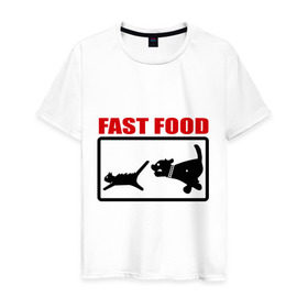 Мужская футболка хлопок с принтом Fast food в Петрозаводске, 100% хлопок | прямой крой, круглый вырез горловины, длина до линии бедер, слегка спущенное плечо. | fast food | fastfood | быстра еда | коты | кошка | песики | собака
