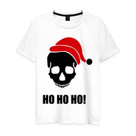 Мужская футболка хлопок с принтом HO-HO-HO! в Петрозаводске, 100% хлопок | прямой крой, круглый вырез горловины, длина до линии бедер, слегка спущенное плечо. | 2012 | new year | нг | новый год | новый год 2012 | снегурочка | череп | черепок
